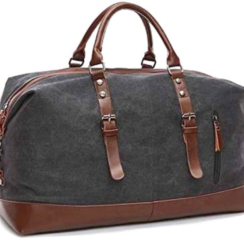Black Duffle Bag Canvas Leather Travel Sports Bag Outdoor Business Storage